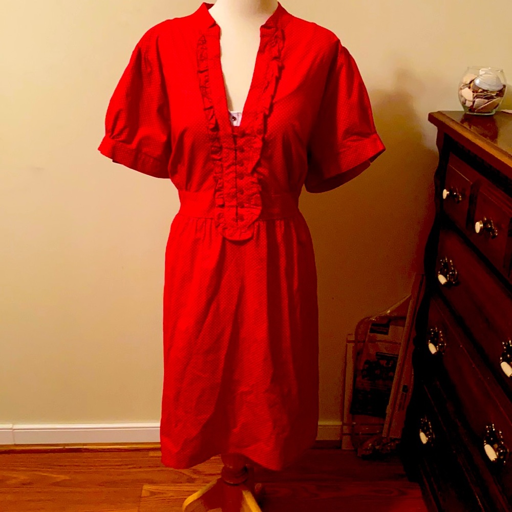 Red and white polka dot dress